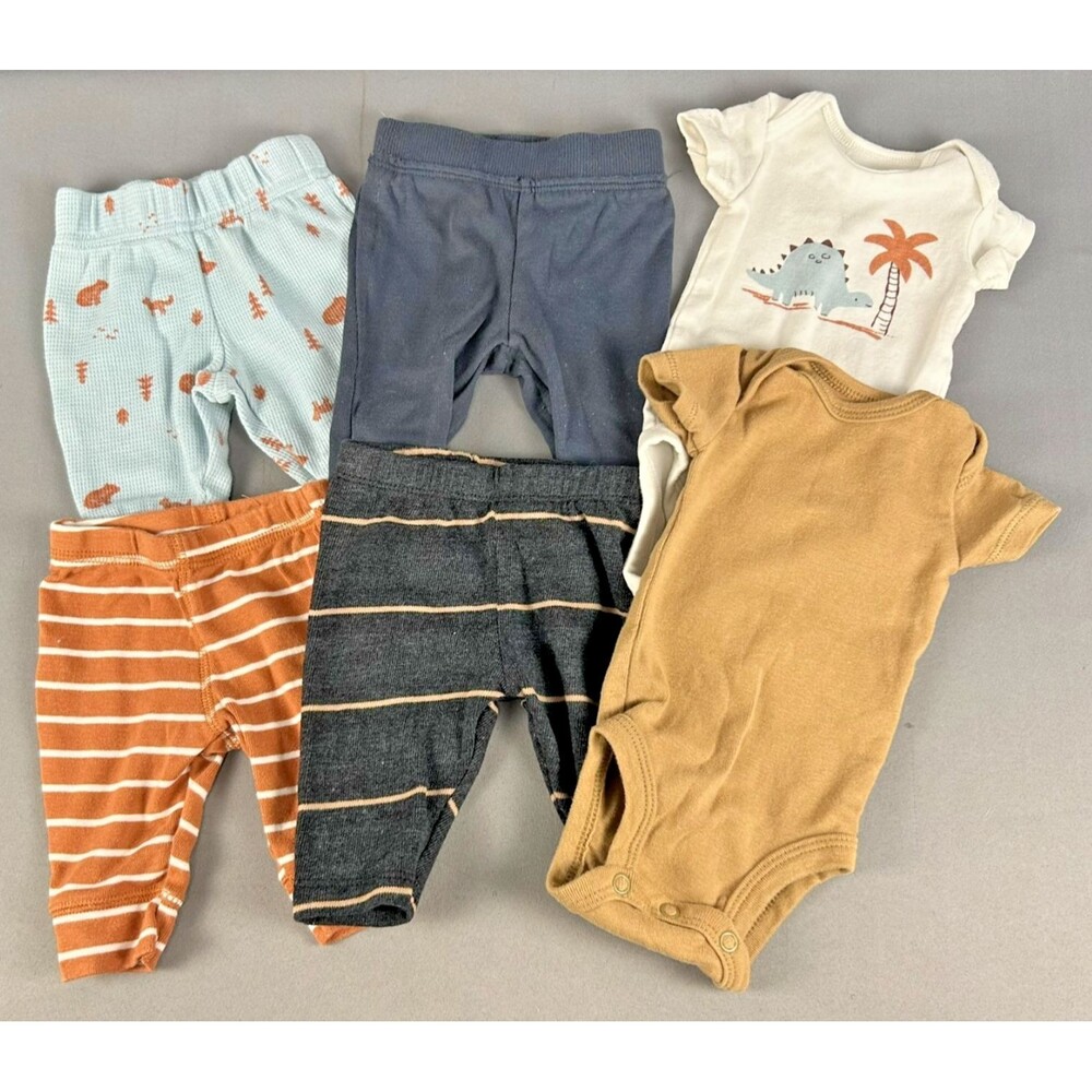 Carters Infant Newborn Baby Clothes Lot, One-Piece/Pants - 6 Pieces - Dinosaur
